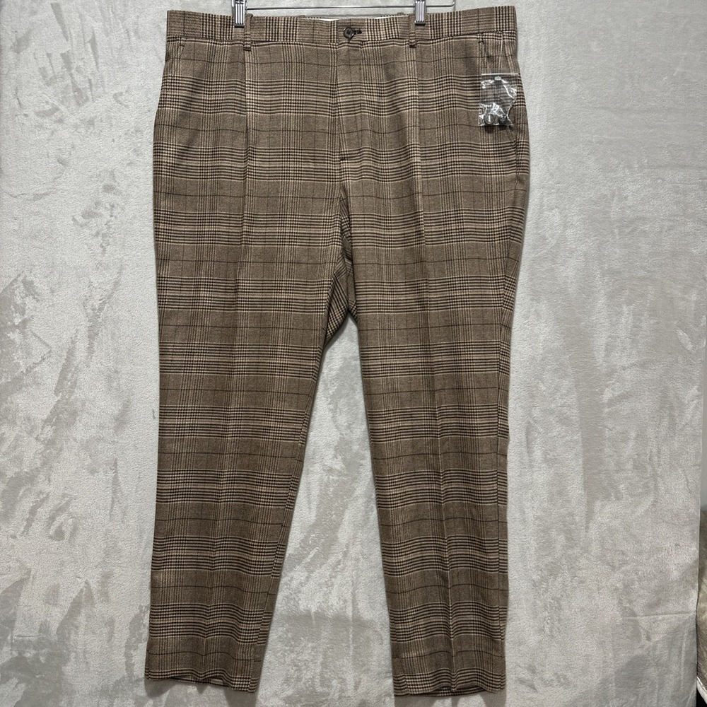 MODE‎ OF ONE Glen Check Cinnamon Brulee Dress Pants Pleated Front Relaxed Fit 40